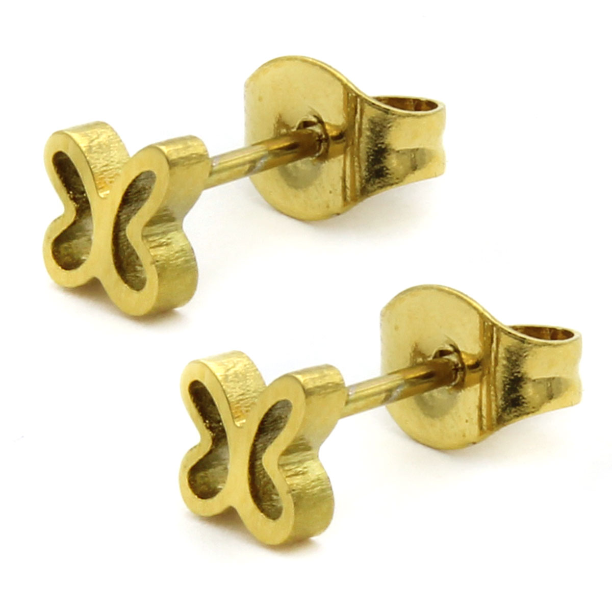 Arete Tipo Broquel Acero Dorado Silueta Mariposa Pequena 2