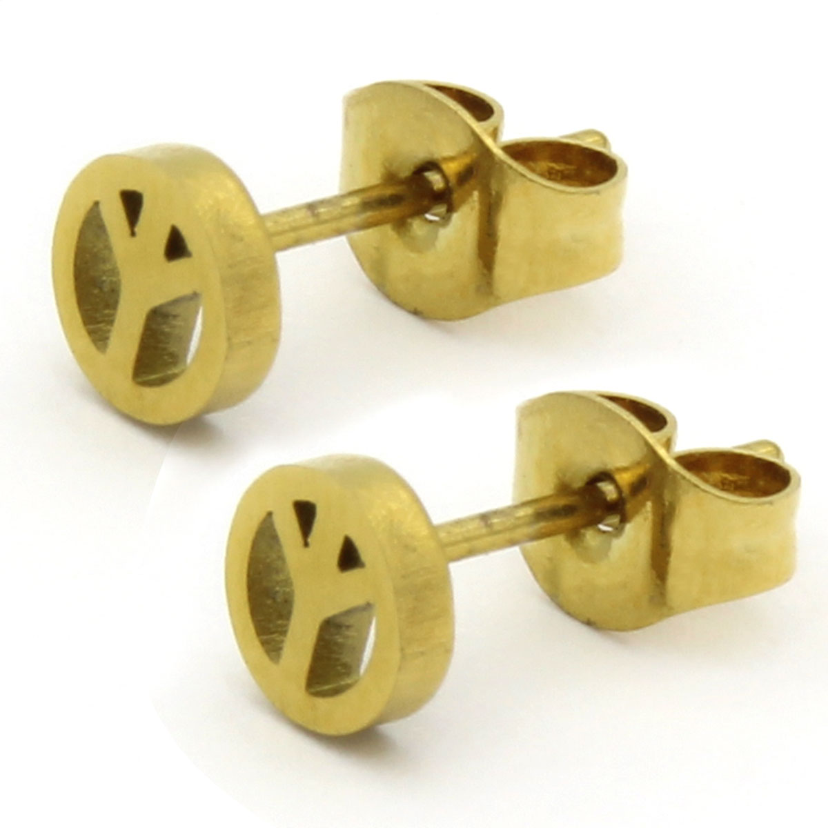 Arete Tipo Broquel Acero Dorado Simbolo Amor y Paz 2