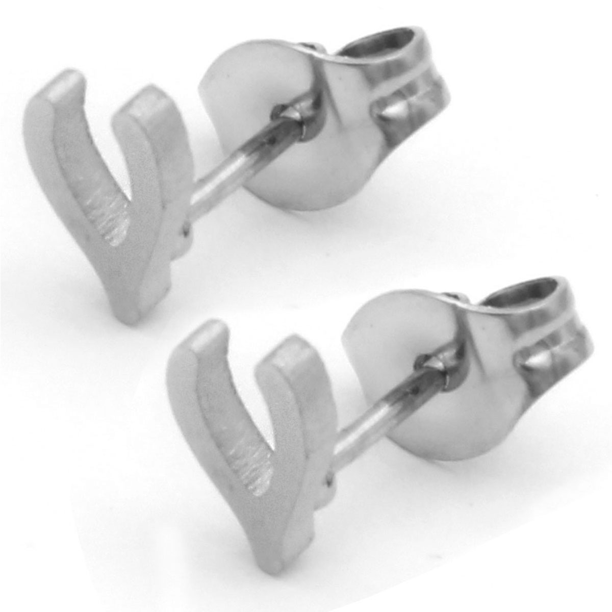 Arete Tipo Broquel Acero Plateado Huesito Amuleto Suerte 2