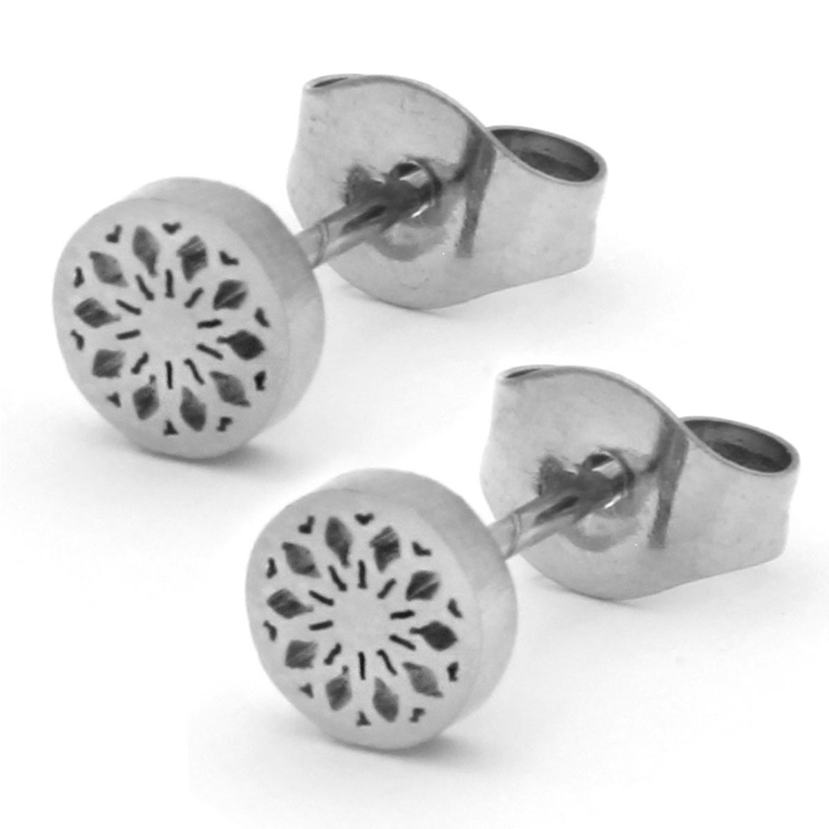 Arete Tipo Broquel Acero Plateado Mini Atrapasuenos chico 2