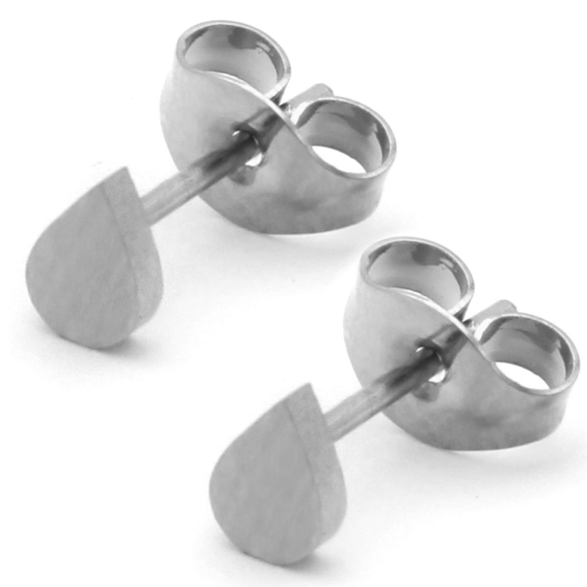 Arete Tipo Broquel Acero Plateado Mini Gota Pequena Lisa 2