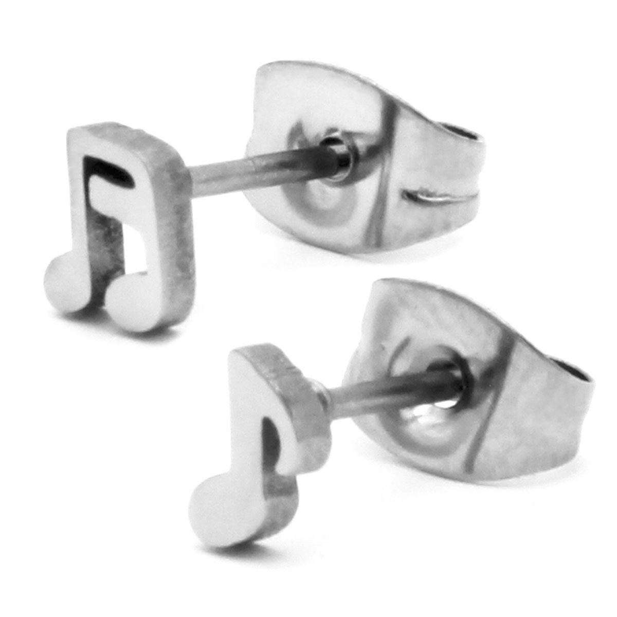 Arete Tipo Broquel Acero Plateado Mini Nota Musical 26