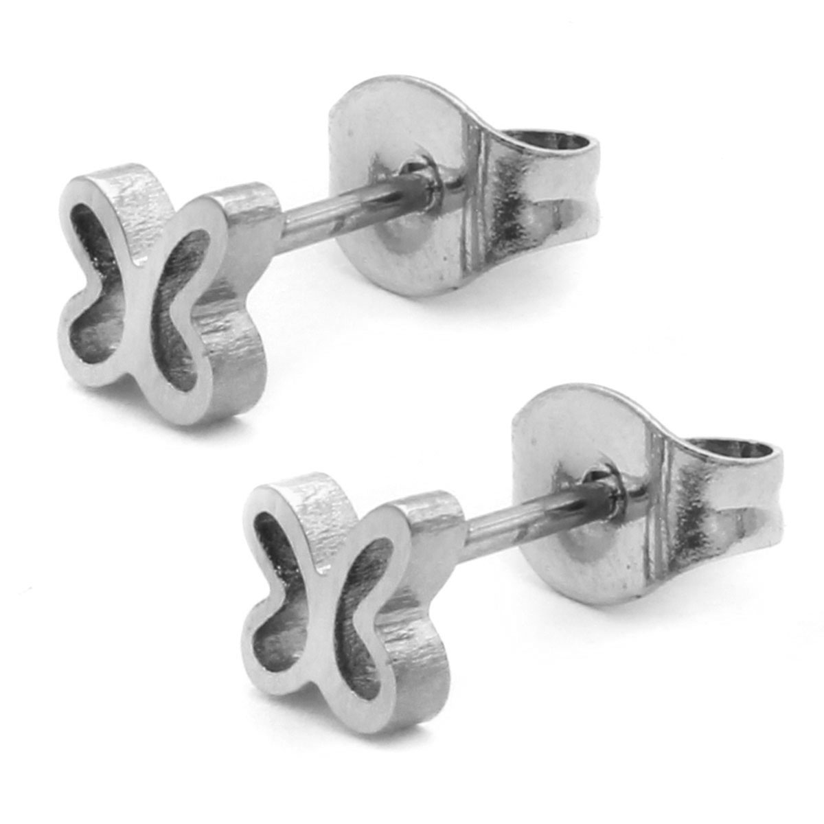 Arete Tipo Broquel Acero Plateado Silueta Mariposa Pequena 2