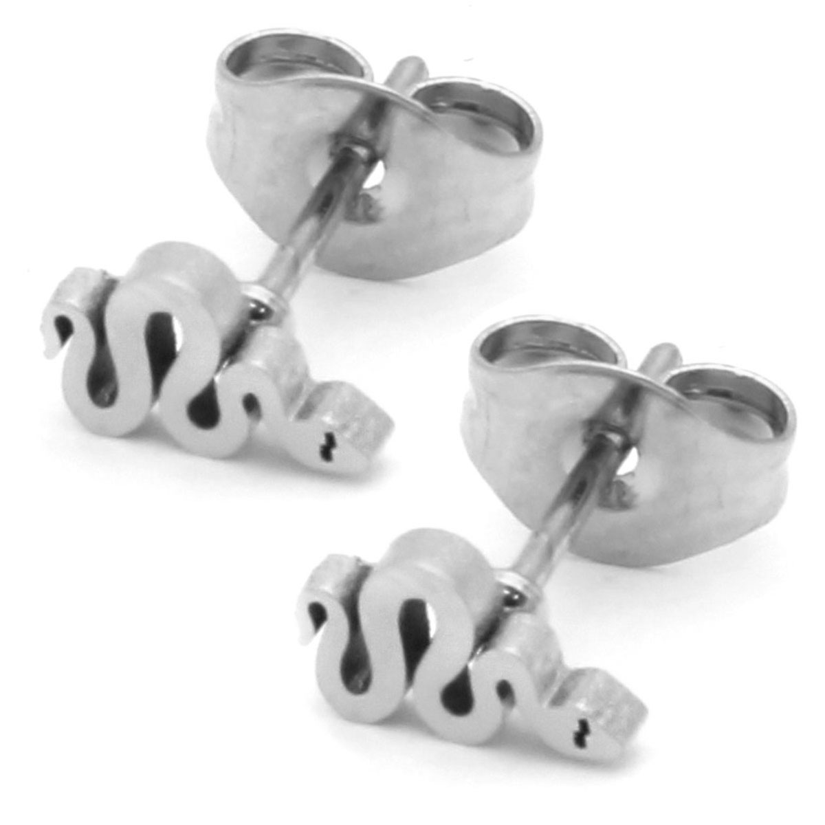 Arete Tipo Broquel Plateado Pequena Serpiente Vibora 2