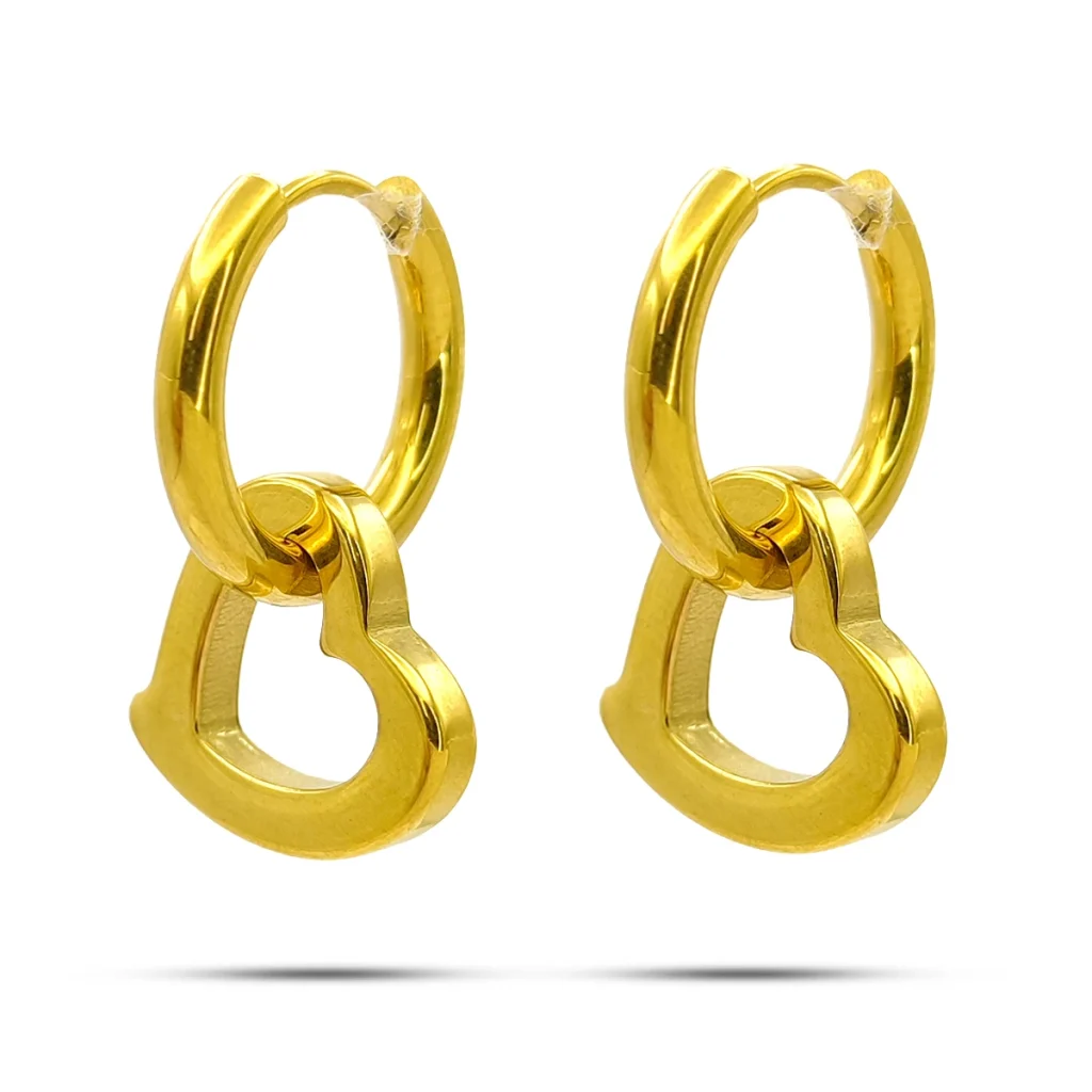 Aretes Acero Arracadas Huggies Colgante Silueta Corazon 2