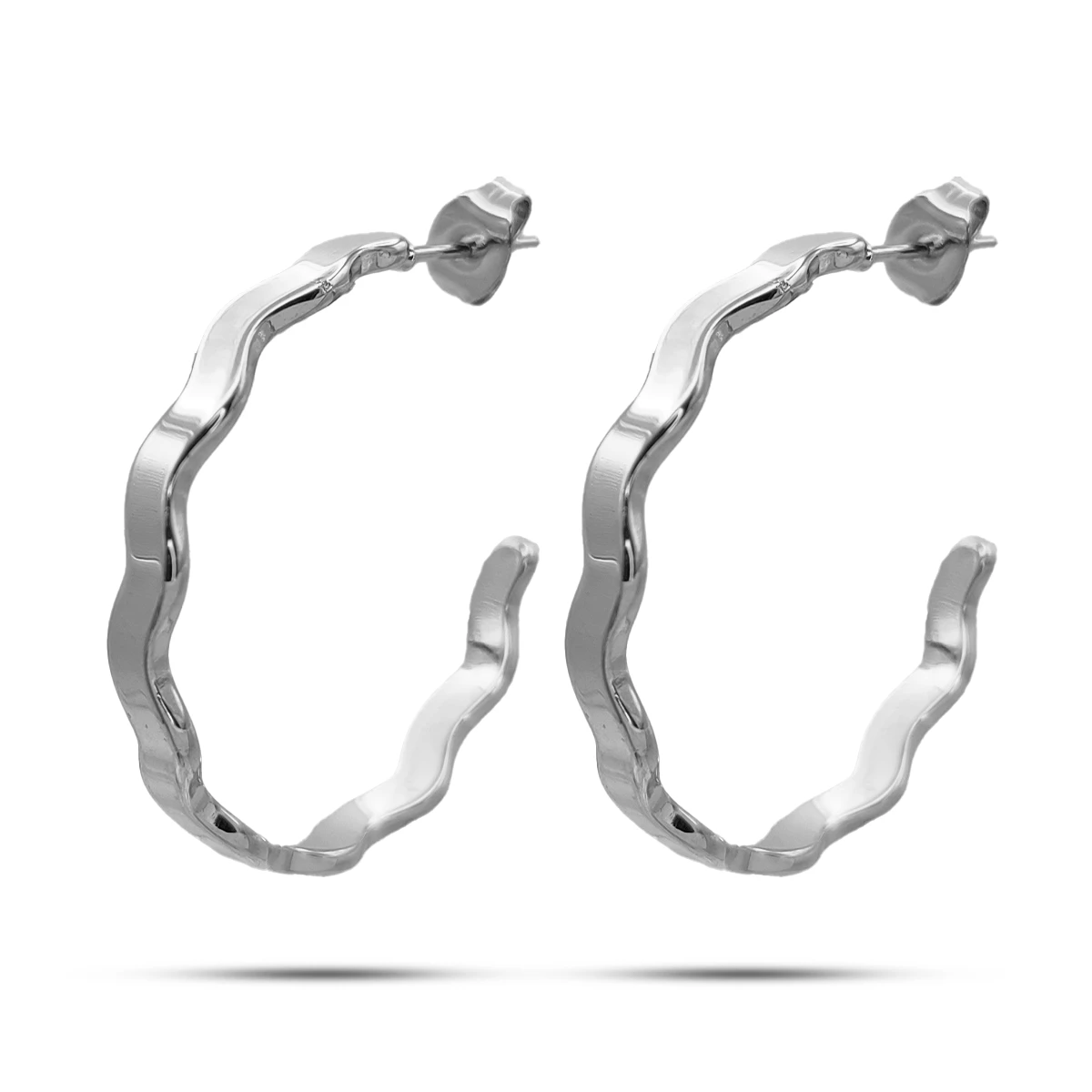 Aretes Acero Arracadas Onduladas Lisas Delgadas 30 mm 6