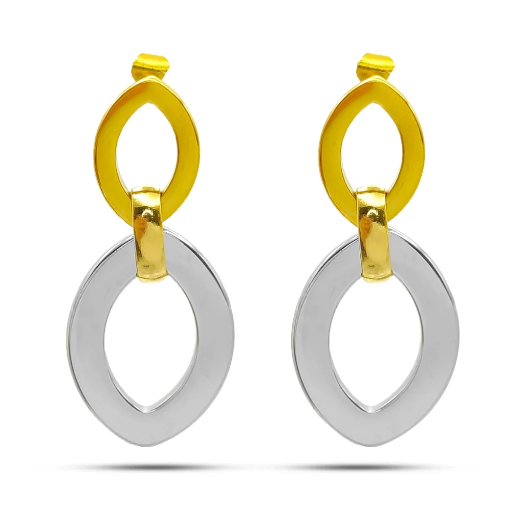 Aretes Acero Bicolor Doble Figura Marquesa Elegante 1