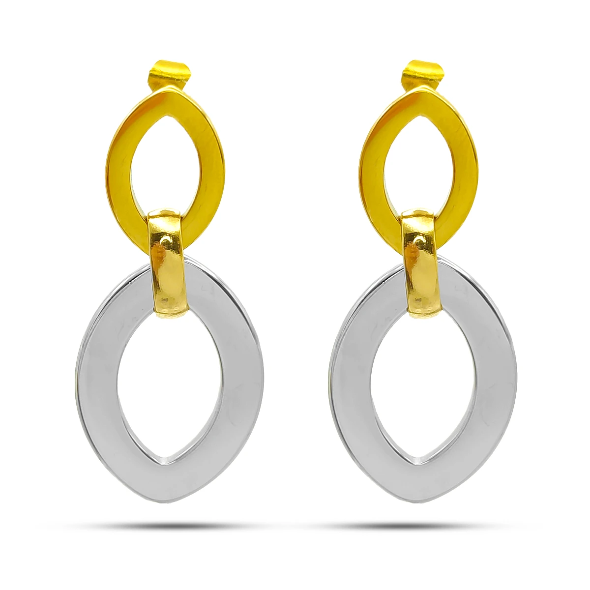 Aretes Acero Bicolor Doble Figura Marquesa Elegante 1