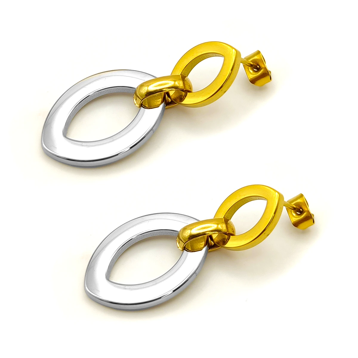 Aretes Acero Bicolor Doble Figura Marquesa Elegante 2