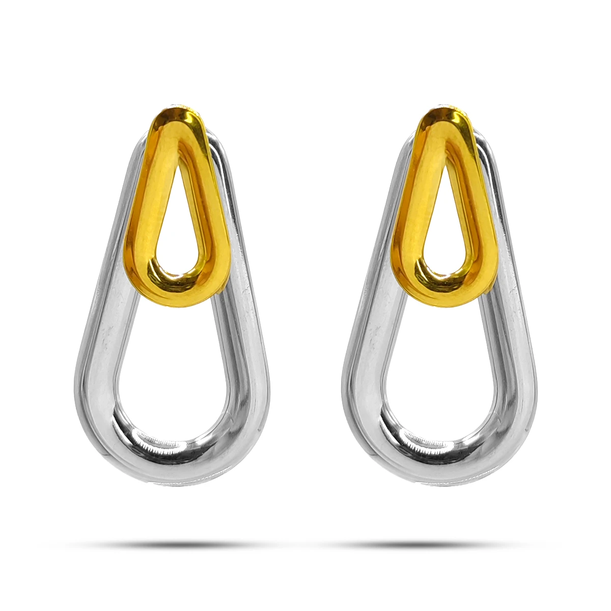 Aretes Acero Bicolor Forma Lagrima Gotas Huecas Pulido 1