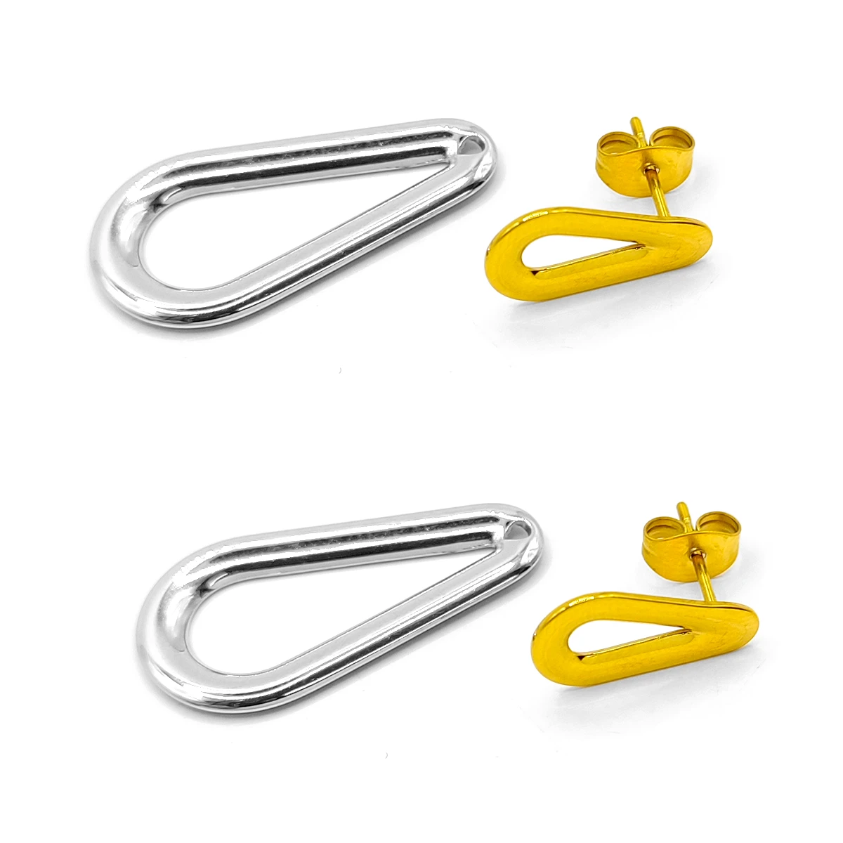 Aretes Acero Bicolor Forma Lagrima Gotas Huecas Pulido 2