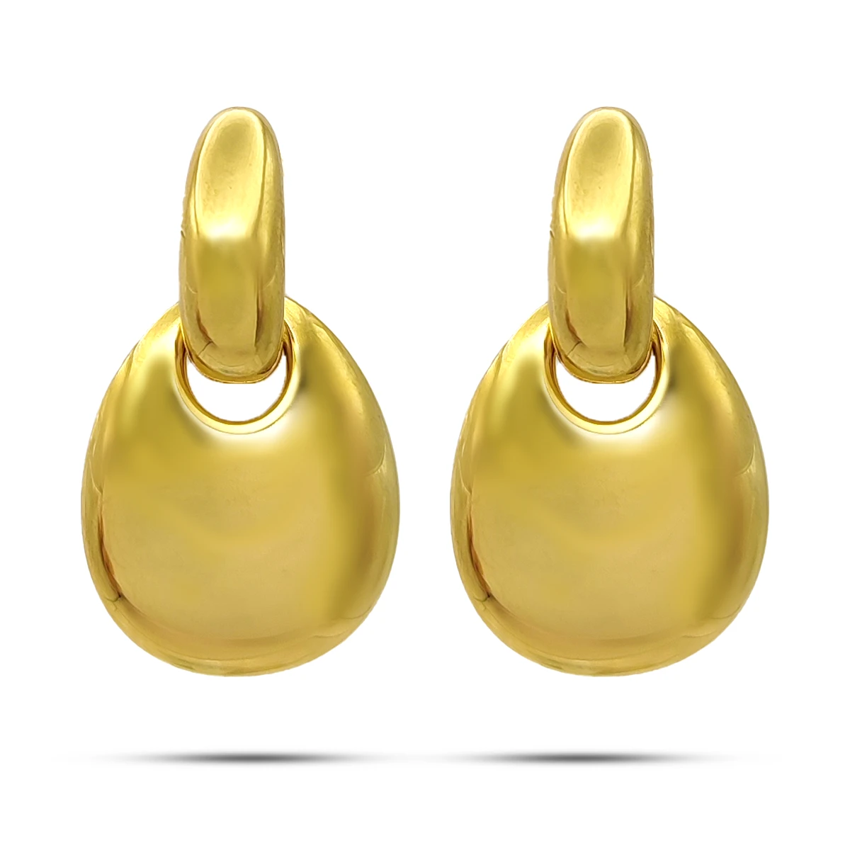 Aretes Acero Colgante Gota Oval Liso Pulido Elegante 1