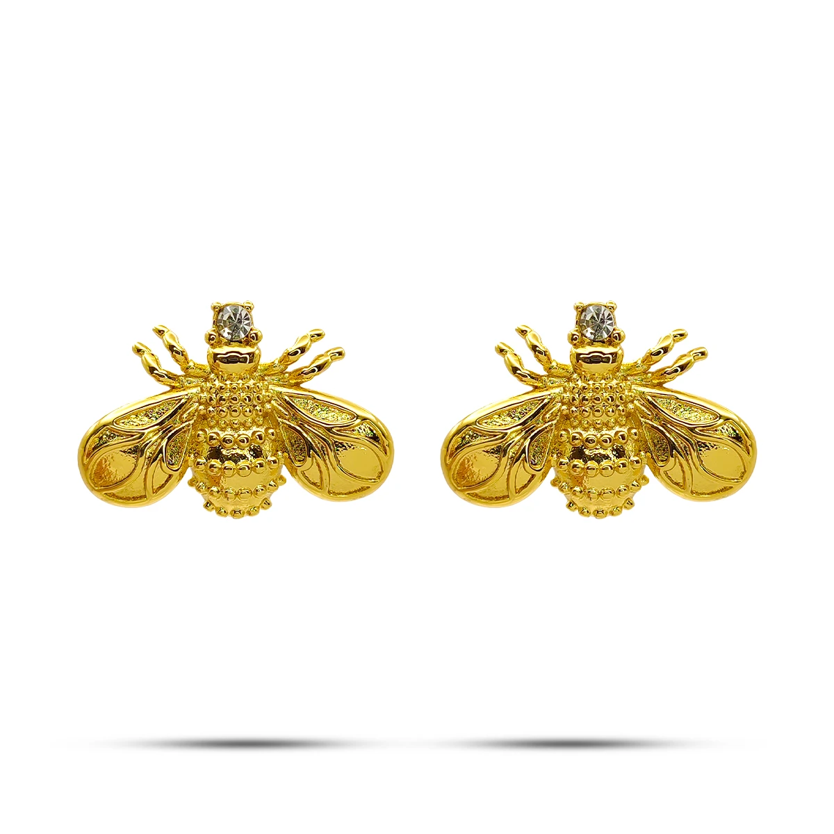 Aretes Acero Dorado Abejas Zirconia Redonda Elegante 2