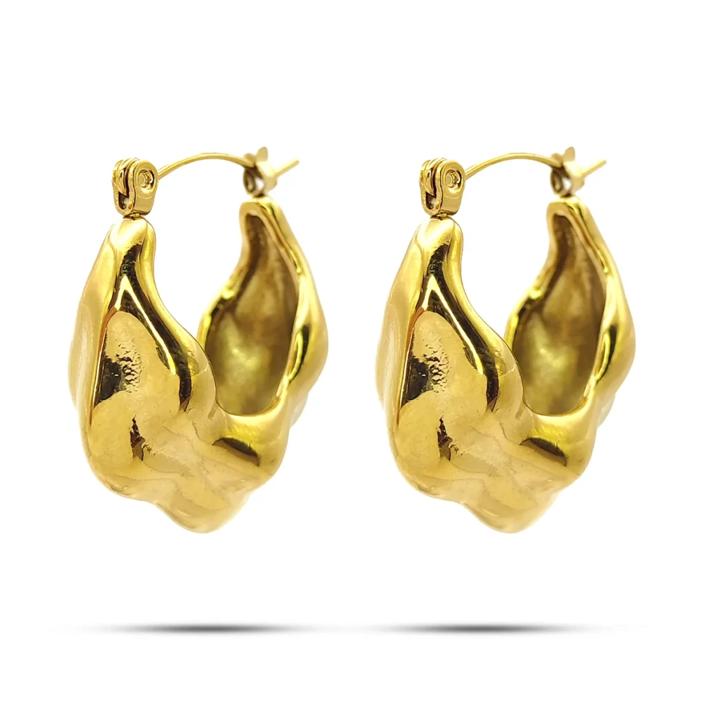 Aretes Acero Dorado Arracada Canasta Irregular Chunky