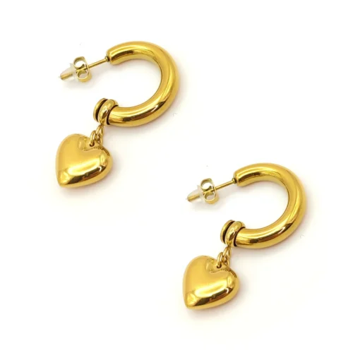 Aretes-Acero-Dorado-Arracadas-Chunky-Charm-Corazon-1.webp