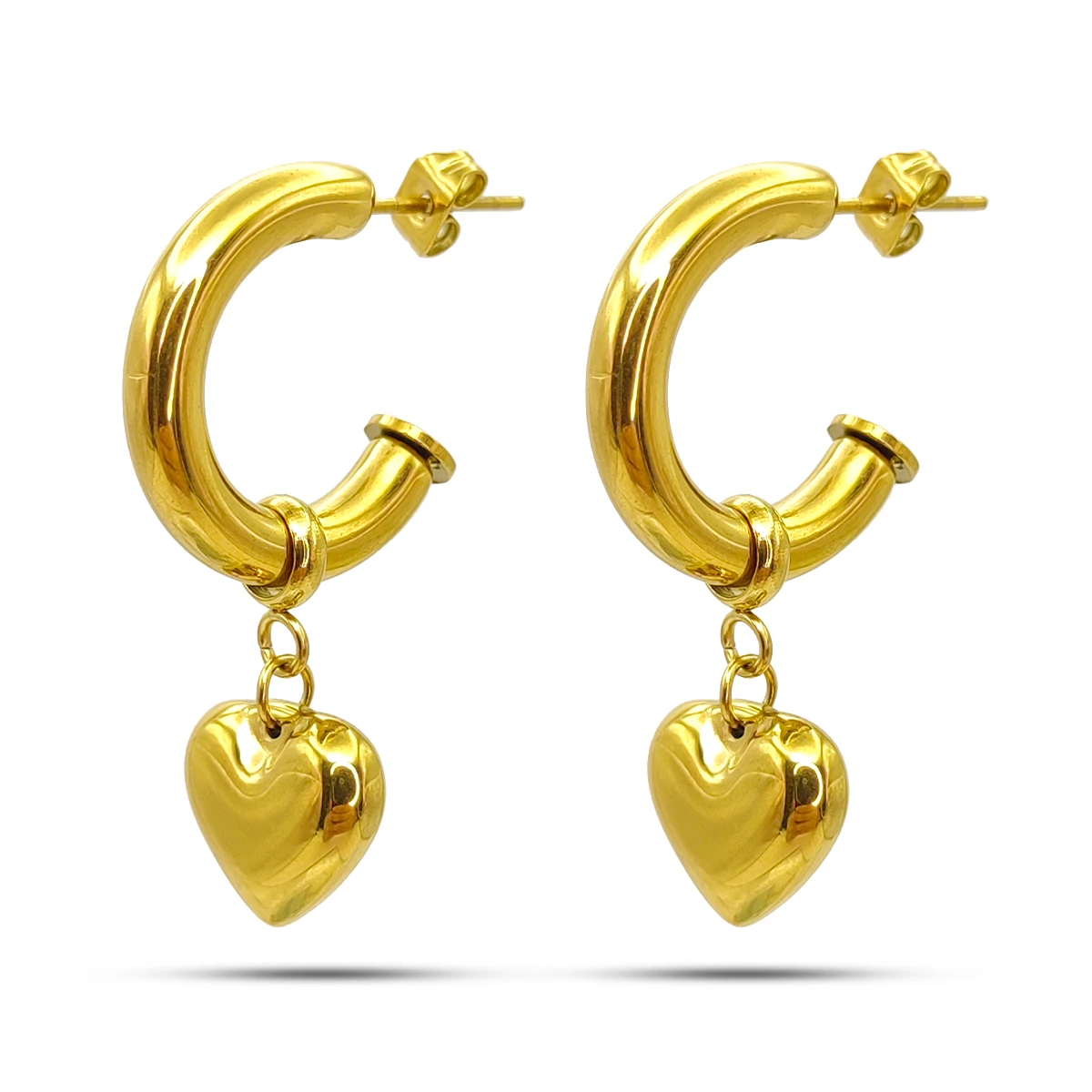 Aretes Acero Dorado Arracadas Chunky Charm Corazon 4