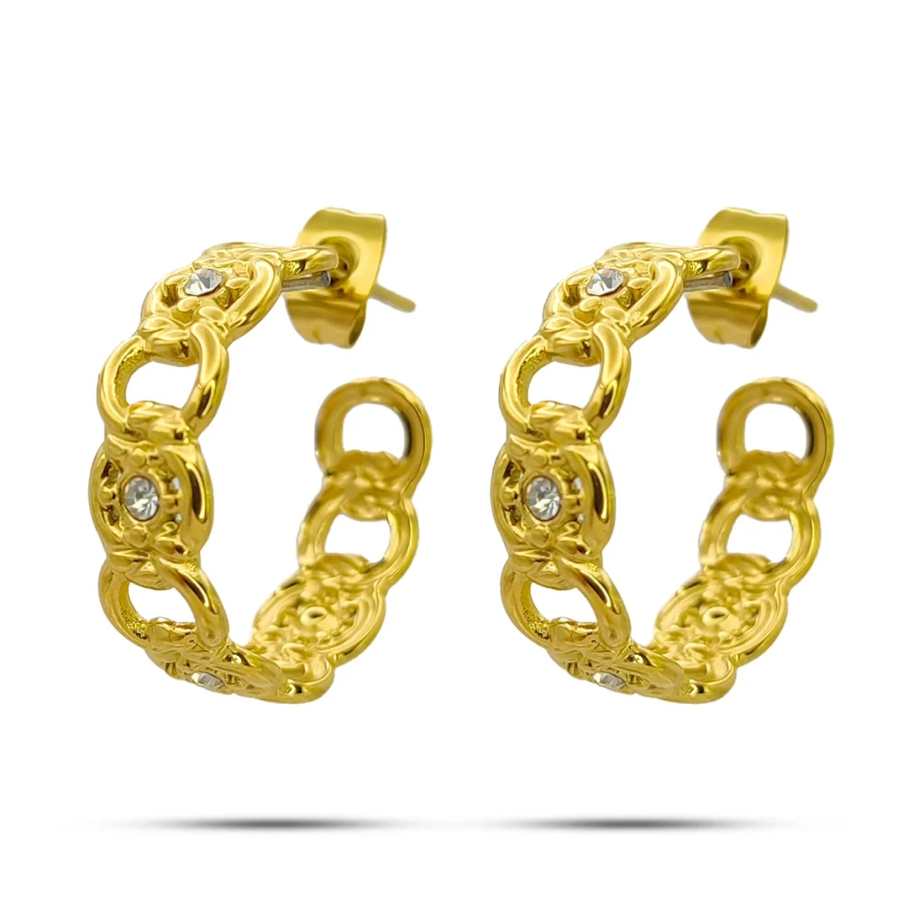 Aretes Acero Dorado Arracadas Circulos Huecos y Cristal 2