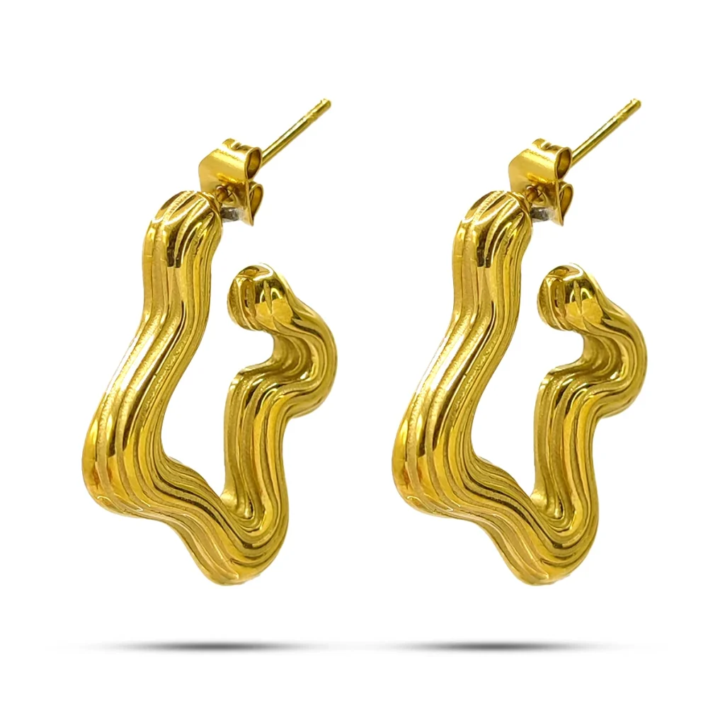 Aretes Acero Dorado Arracadas Olas Irregulares Abstracto 1