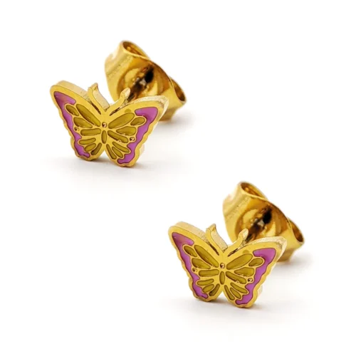 Aretes-Acero-Dorado-Broquel-Mariposa-Esmaltado-Rosa-3.webp