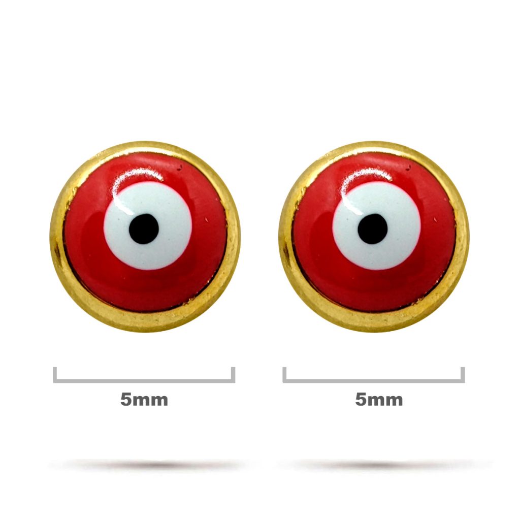 Aretes Acero Dorado Broquel Ojo Turco Rojo Proteccion