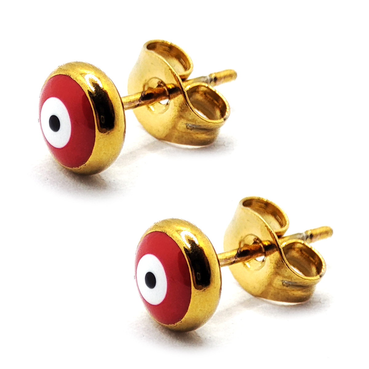 Aretes Acero Dorado Broquel Ojo Turco Rojo Proteccion 2