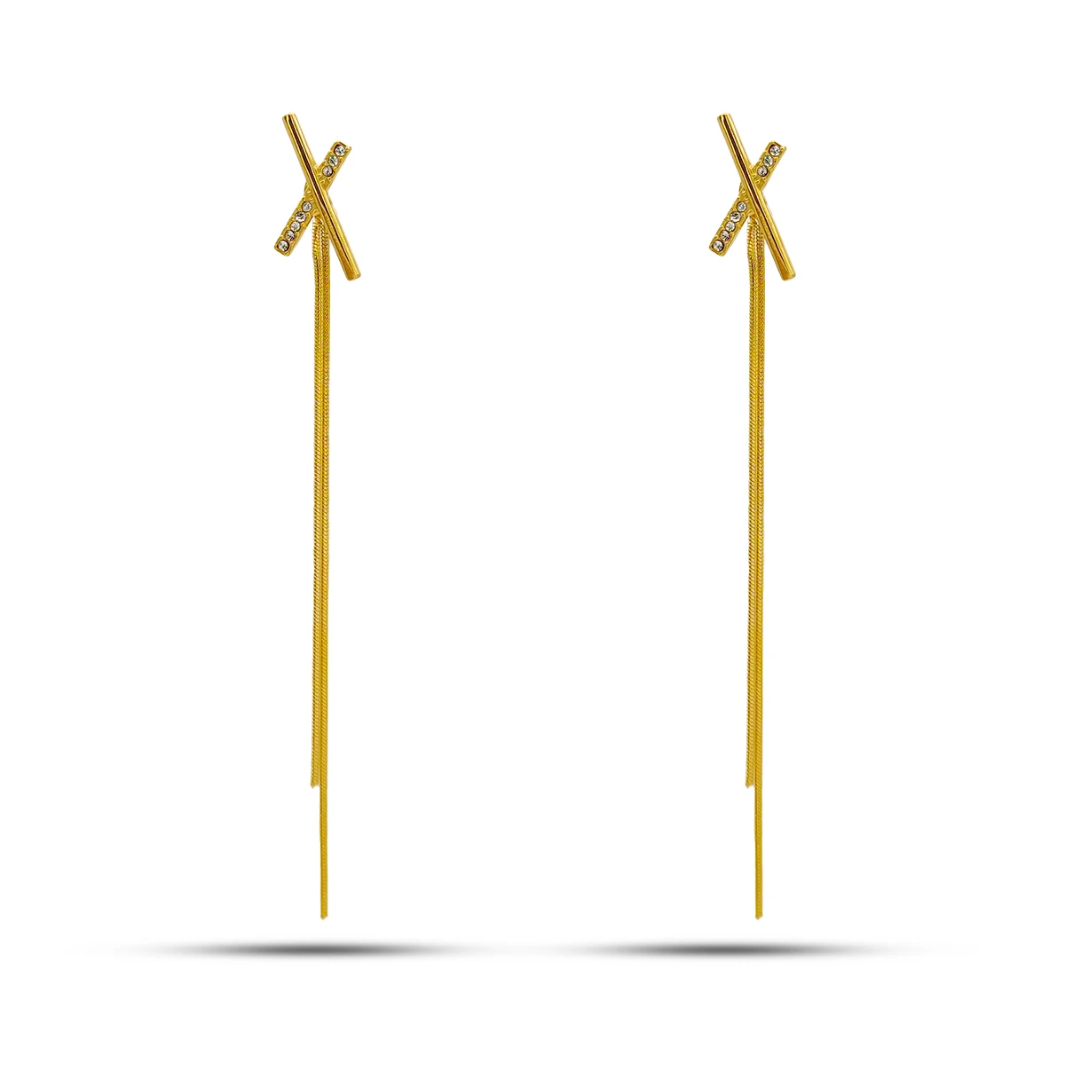 Aretes Acero Dorado Cruz Zirconia Cadena Largos Elegante 1