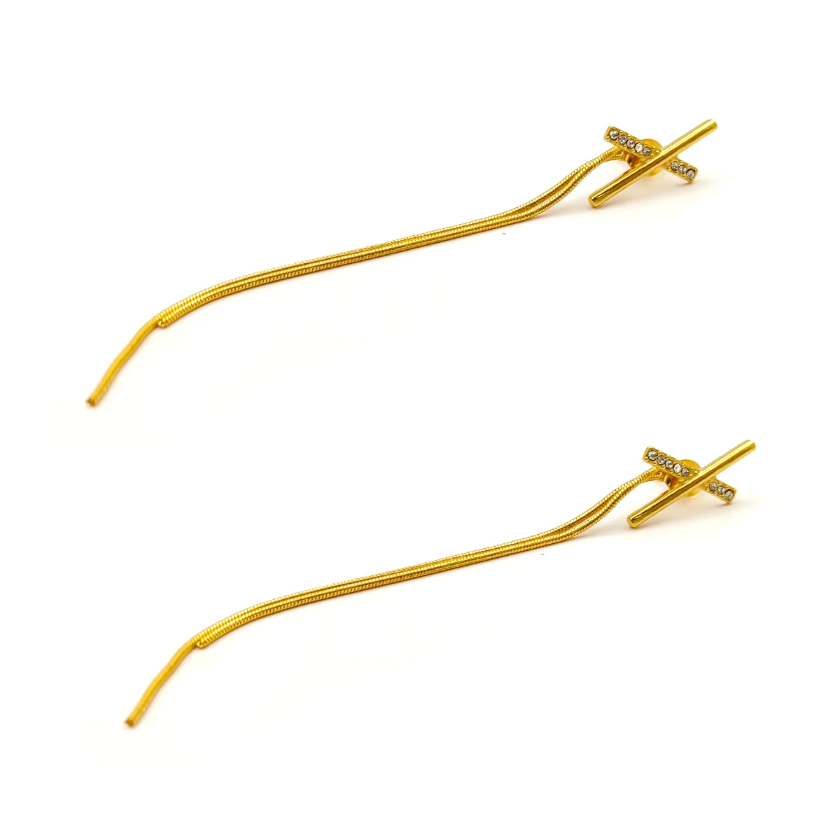Aretes Acero Dorado Cruz Zirconia Cadena Largos Elegante 2