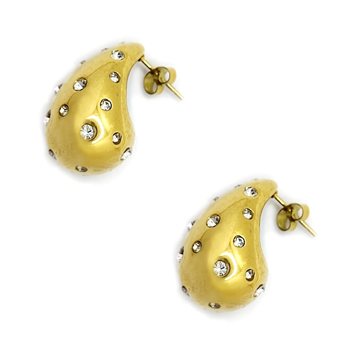 Aretes Acero Dorado Gota de Agua Incrustaciones Cristales 3