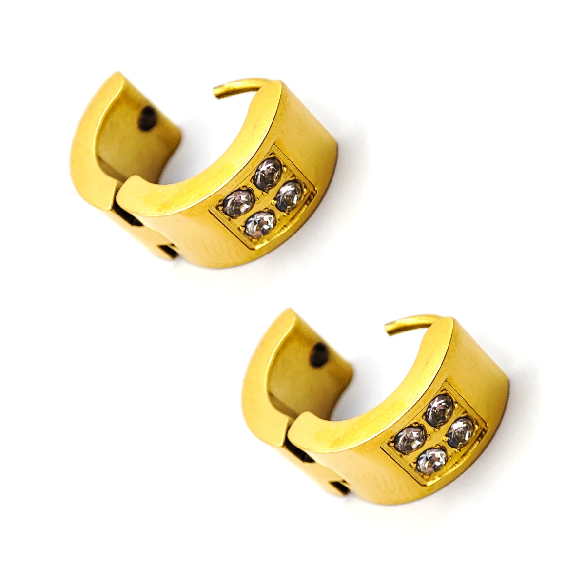 Aretes Acero Dorado Huggies Arracadas Cuadro Cristales 5 Aretes Acero Dorado Huggies Arracadas Cuadro Cristales - Image 3