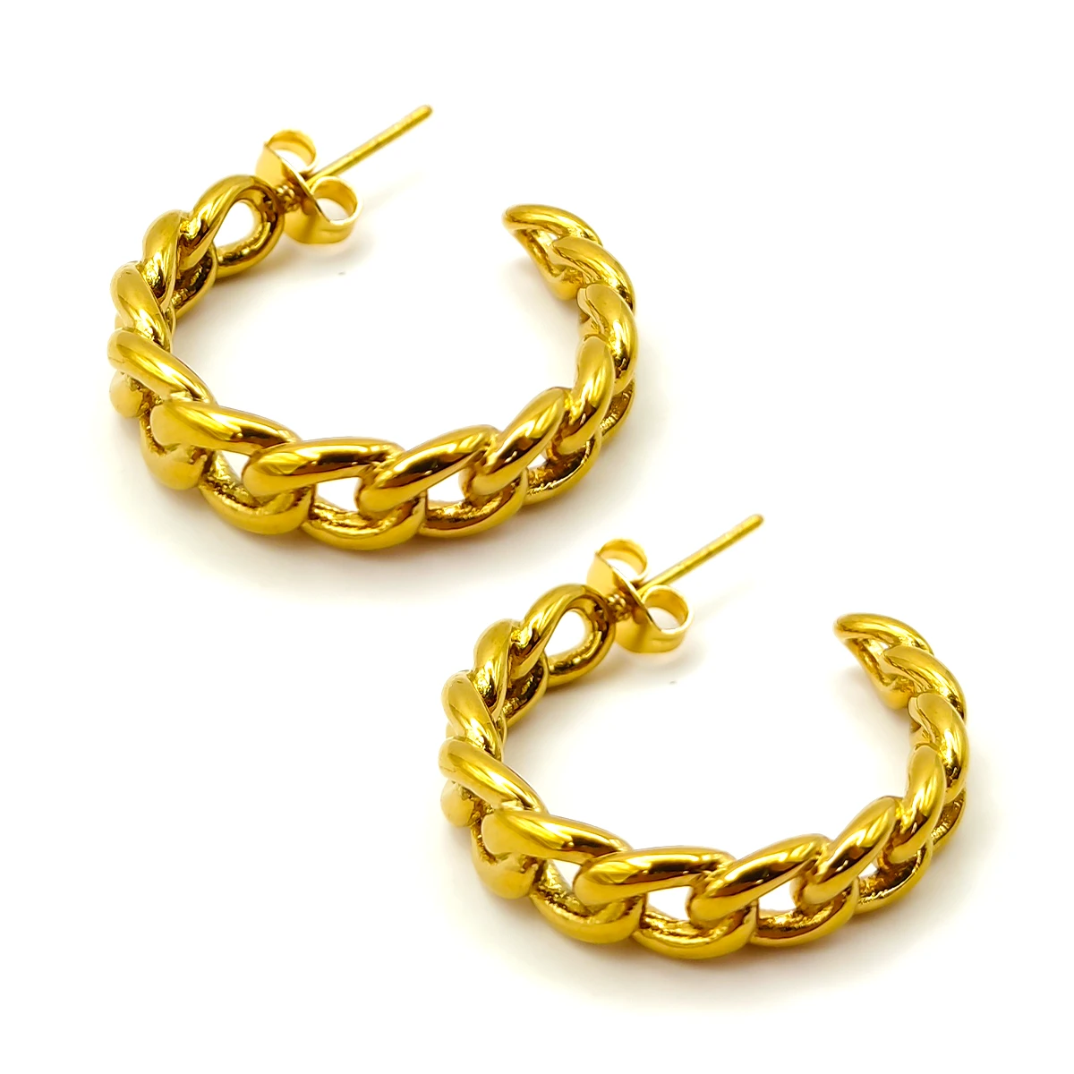 Aretes Acero Dorado Media Arracada Eslabones Cadena 3