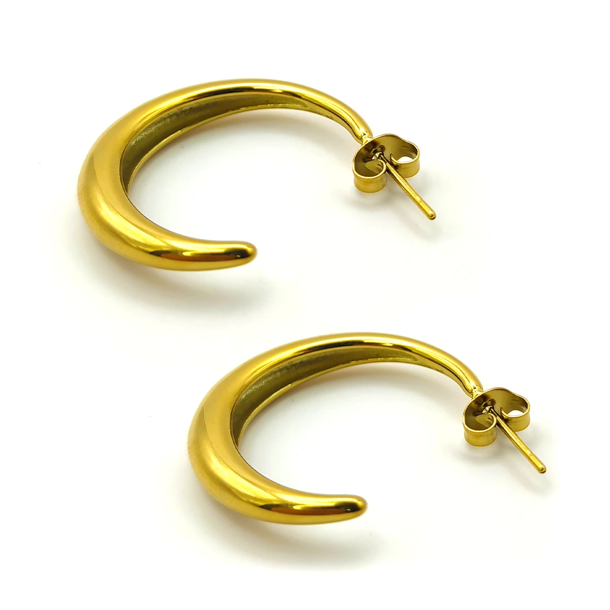 Aretes Acero Dorado Media Arracada Gruesa Lisa 26 mm 2