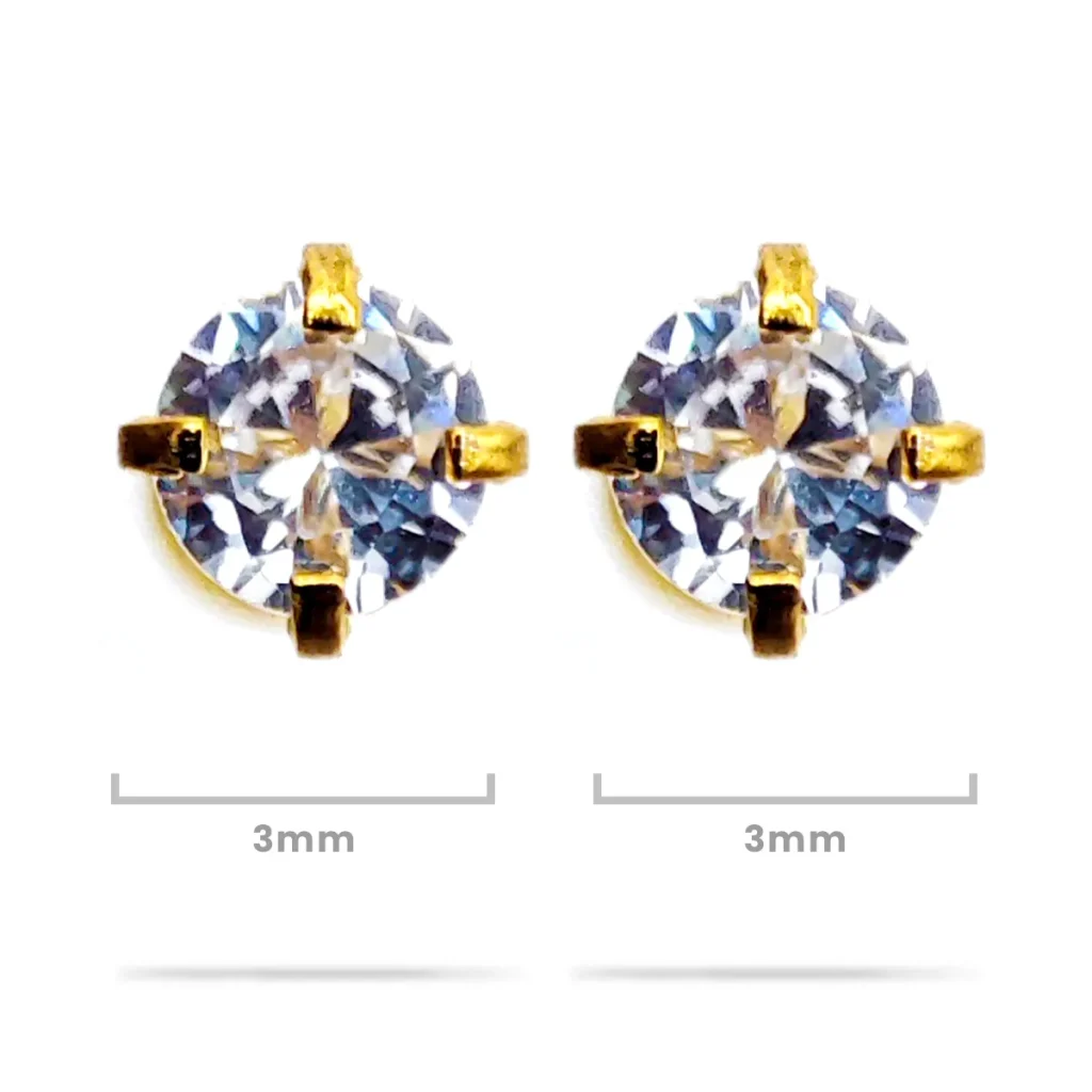 Aretes Acero Dorado Piercing Broquel Doble Zirconia 3 mm