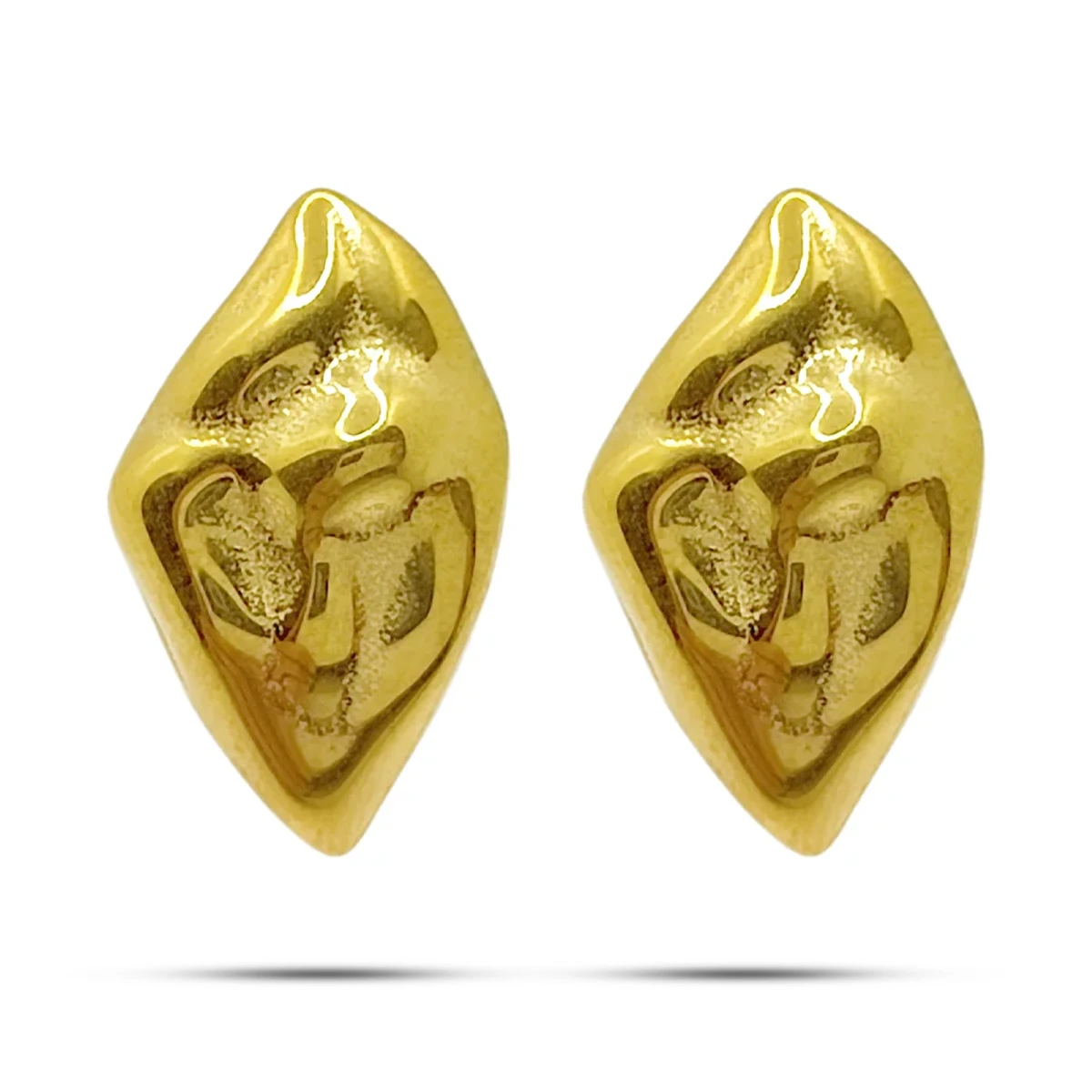 Aretes Acero Dorado Rombo Irregular Martillado Pequeno 1 1
