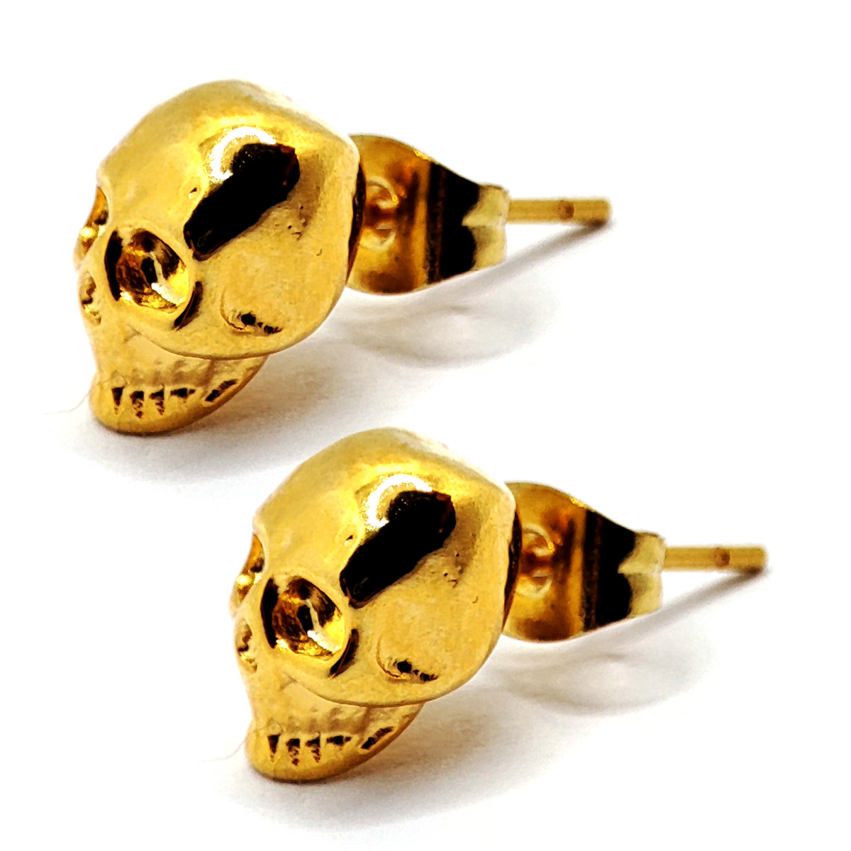 Aretes Acero Dorado Tipo Broquel Craneo Calavera Skull 2