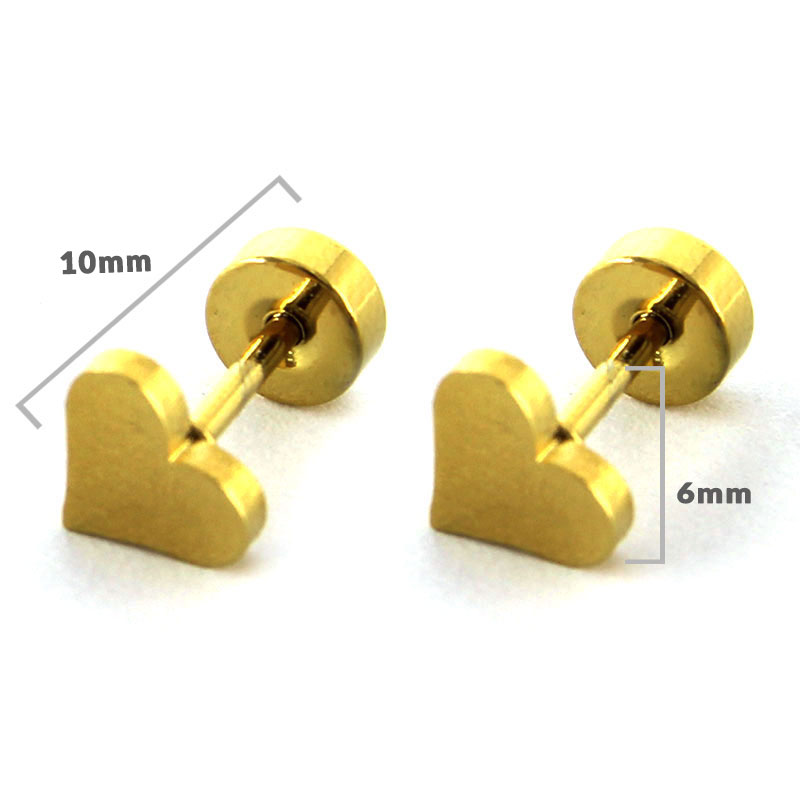 Aretes Acero Dorado Tipo Broquel Dormilon Corazon Amor 2