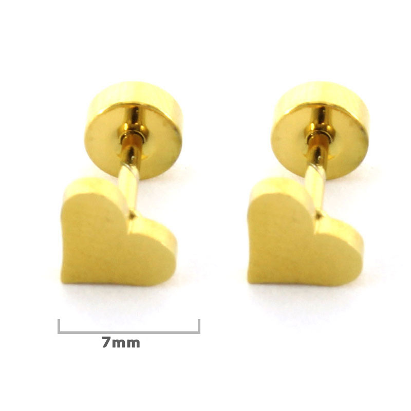 Aretes Acero Dorado Tipo Broquel Dormilon Corazon Amor