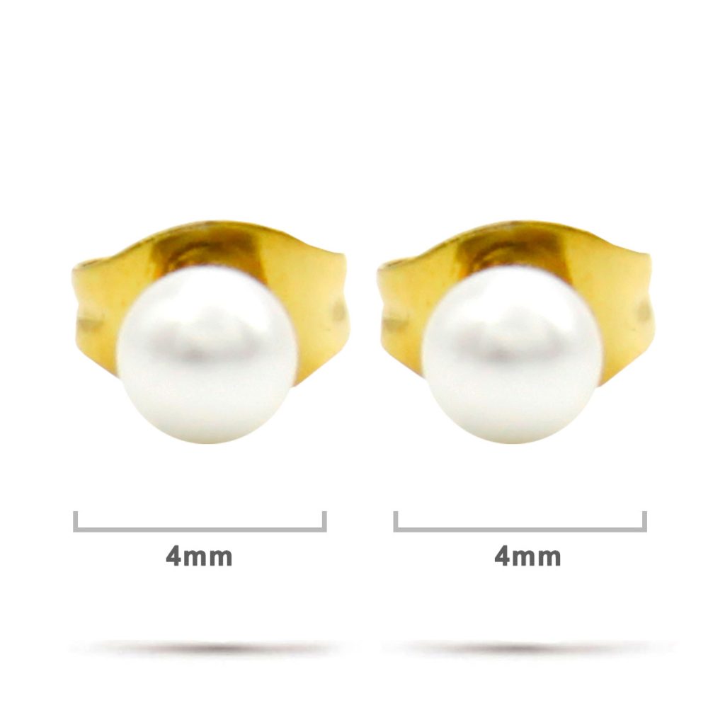 Aretes Acero Dorado Tipo Broquel Imitacion Perla 4mm