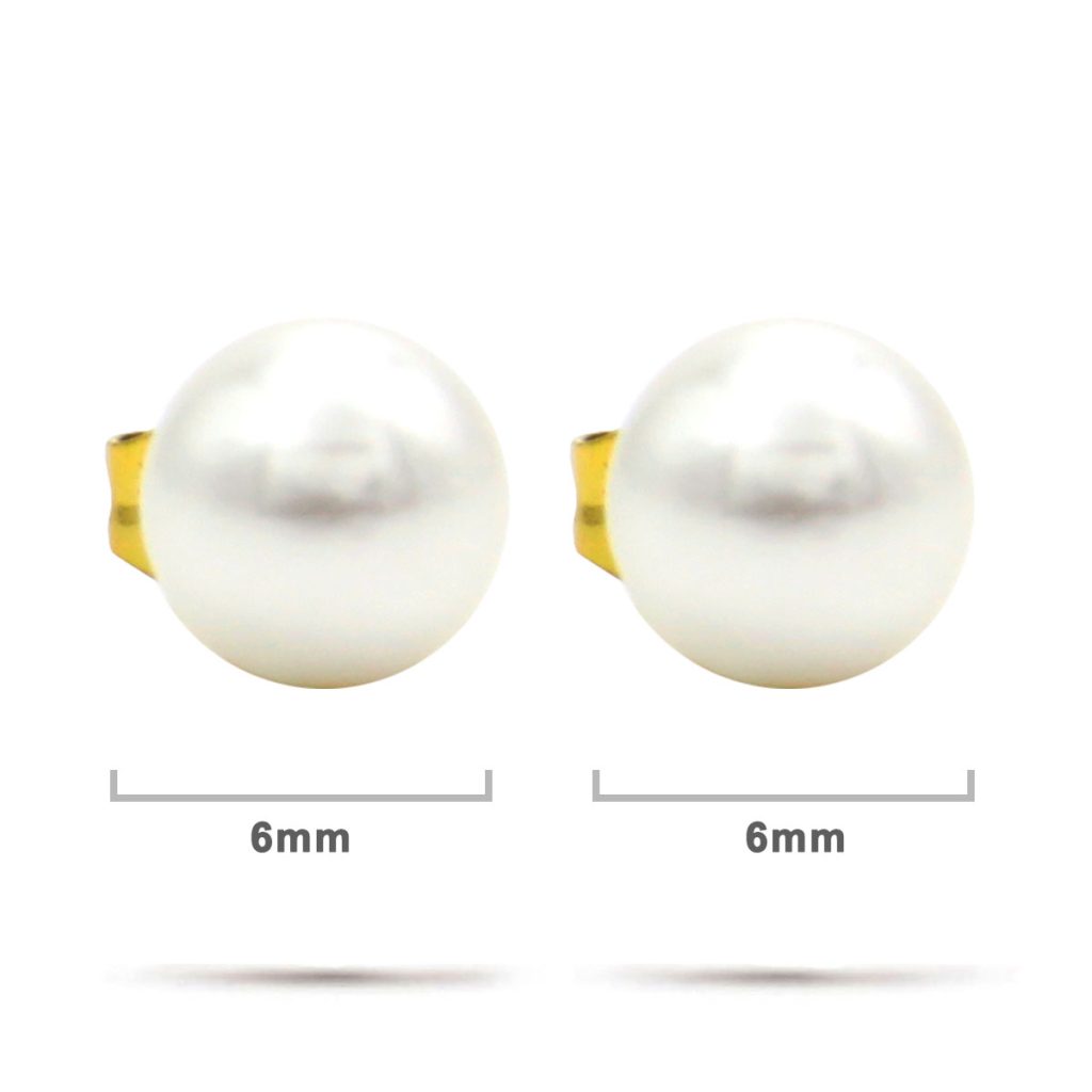 Aretes Acero Dorado Tipo Broquel Imitacion Perla 6mm