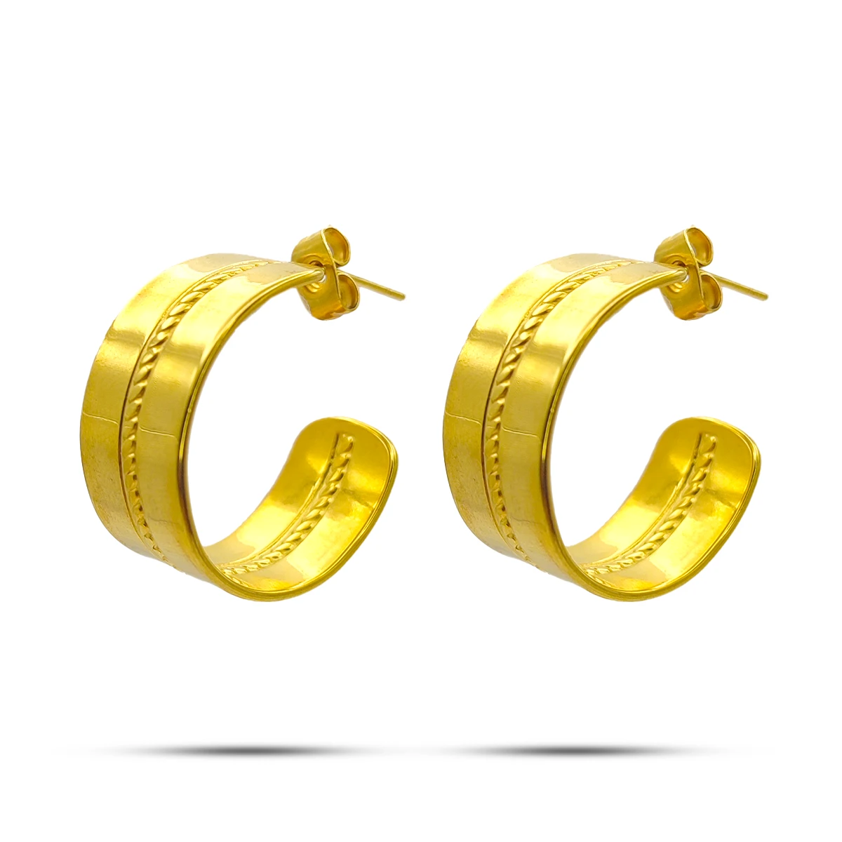 Aretes Acero Inox Dorado Arracadas Anchas Canal Trenzado 1