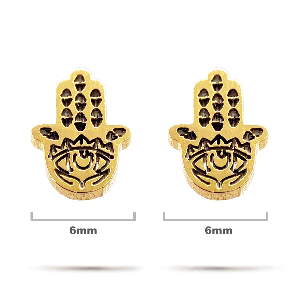 Aretes Acero Inox Dorado Broquel Mano Fatima Ojo Turco 1