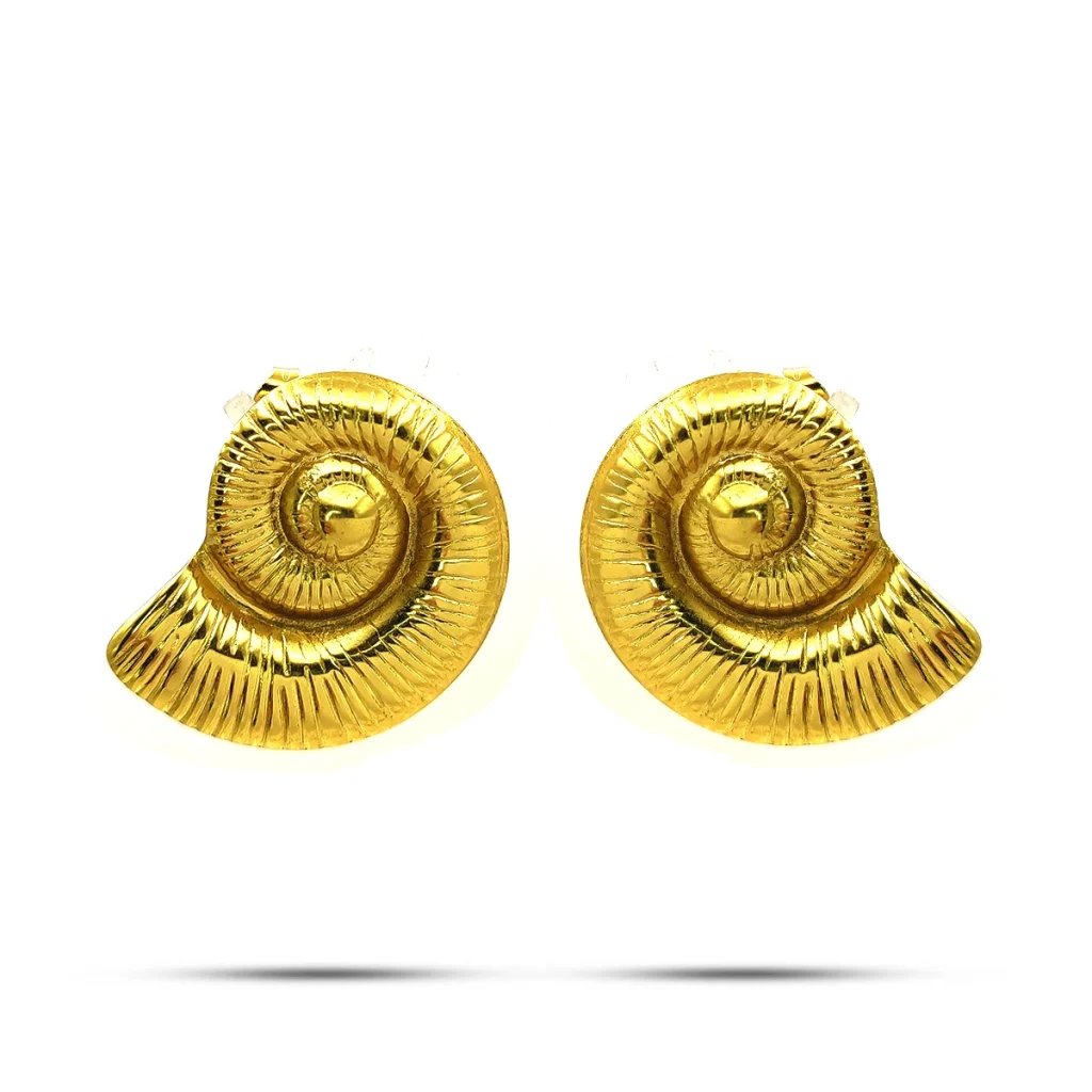 Aretes Acero Inox Dorado Fosil Amonites Caracol 2