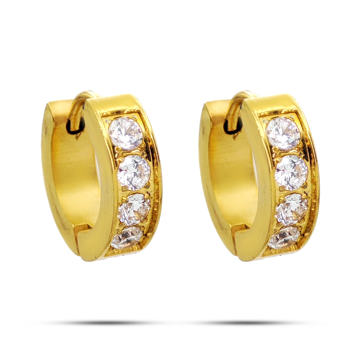 Aretes Acero Inox Dorado Huggies Arracada Cristales Claro 4