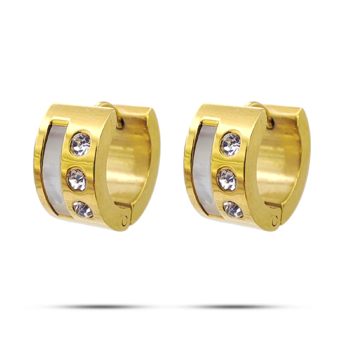 Aretes Acero Inox Dorado Huggies Madre Perla Cristales 2