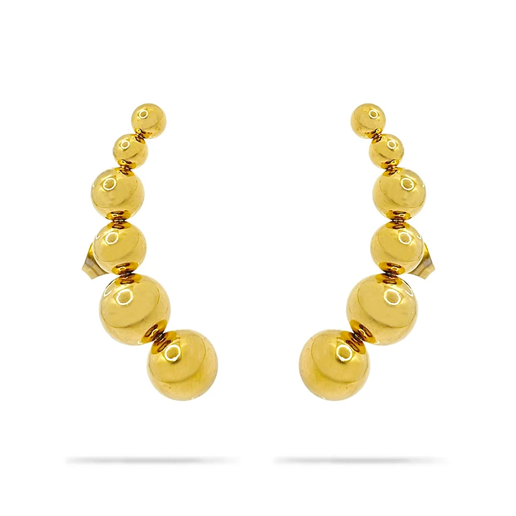 Aretes Acero Inox Dorado Largos Balines Degradados Curvos 1