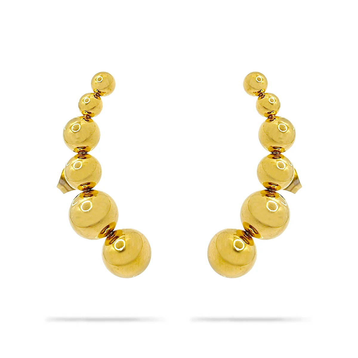 Aretes Acero Inox Dorado Largos Balines Degradados Curvos 1