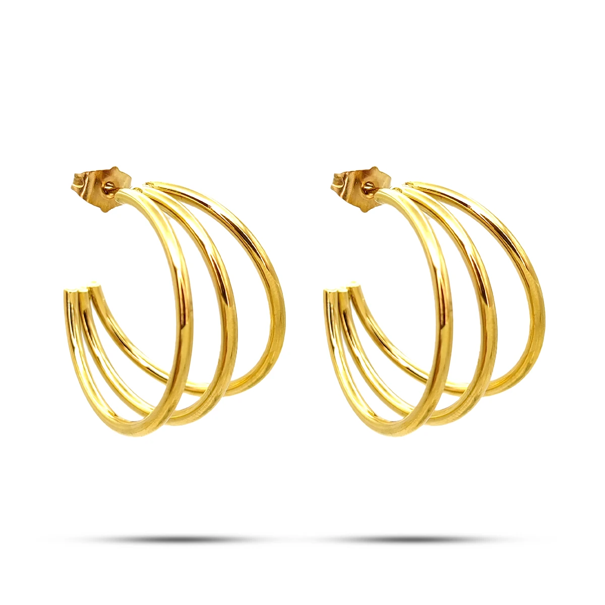 Aretes Acero Inox Dorado Media Arracada Triple 23 mm 2