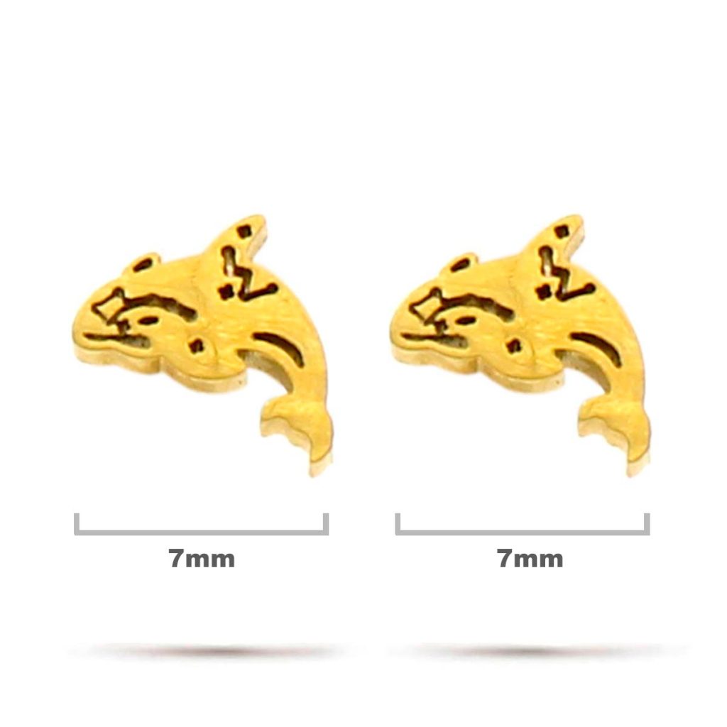 Aretes Acero Inox Dorado Tipo Broquel Ballena Saltando