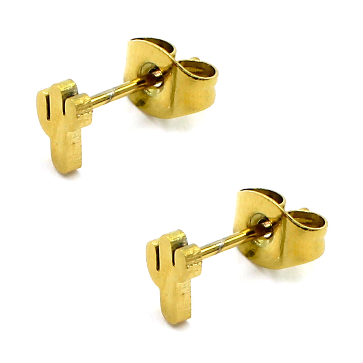 Aretes Acero Inox Dorado Tipo Broquel Cactus Sahuaro 2