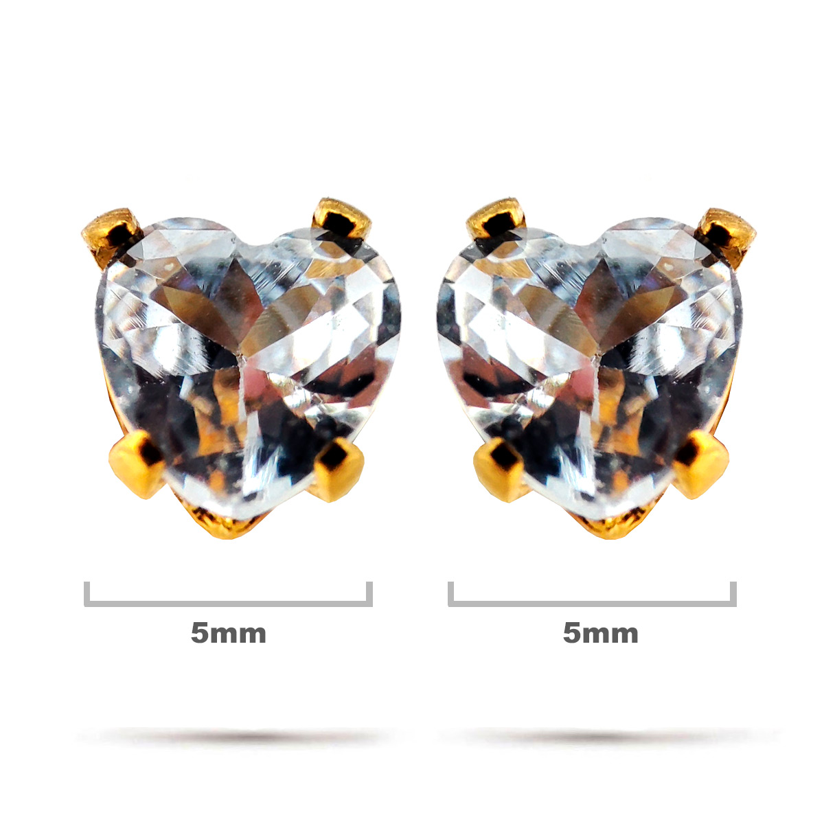 Aretes Acero Inox Dorado Tipo Broquel Corazon Cristal 1