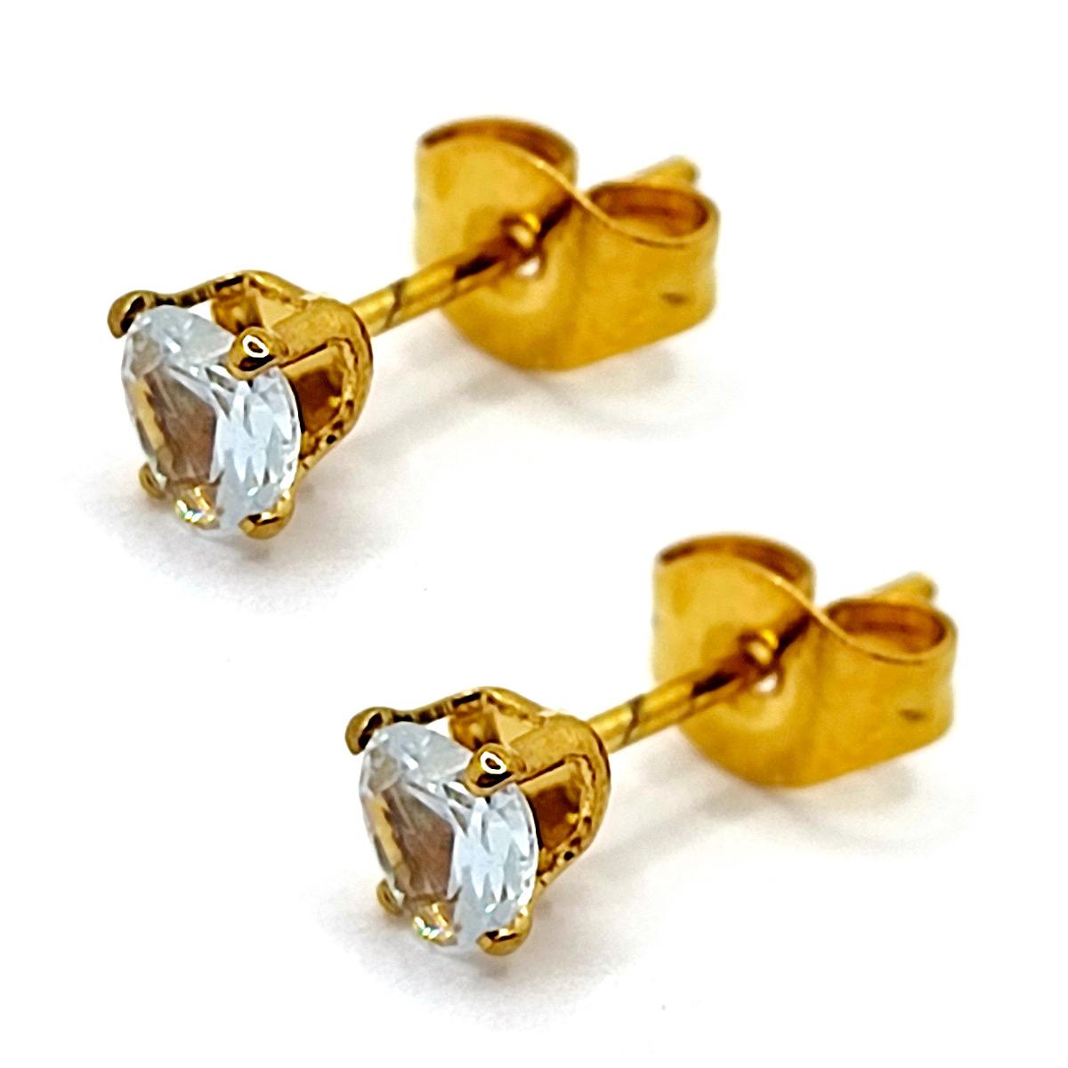 Aretes Acero Inox Dorado Tipo Broquel Corazon Cristal 2